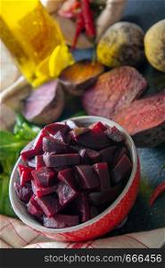 an homemade raw beetroot salad in small bowl