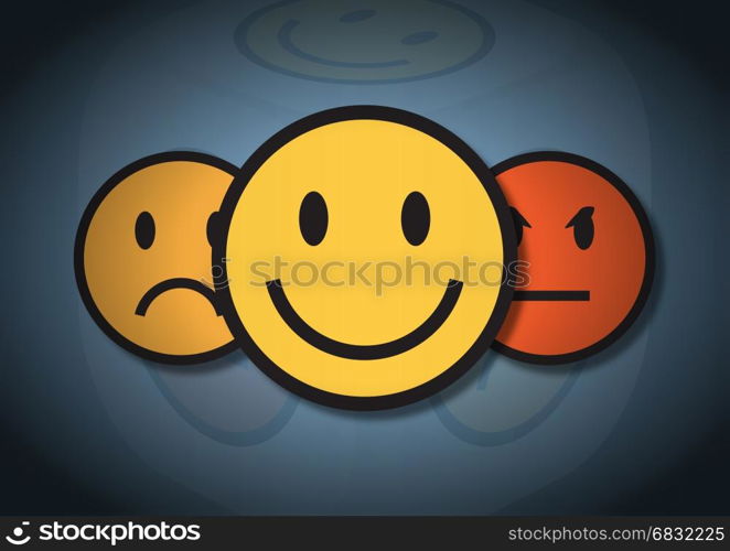 An illustration of three smiley faces