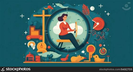 An illustration representing the importance of work-life of work-life balance, featuring a person engaged in their labor alongside symbols