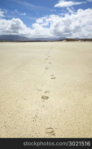 An image of a beautiful sand beach with footprints at Donegal Ireland