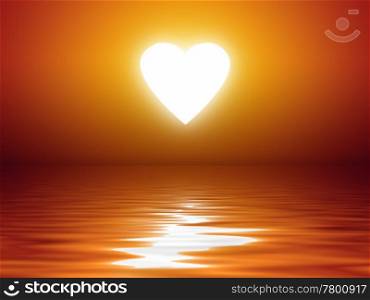 An image of a beautiful sunset heart shape over the ocean