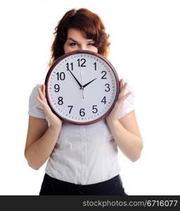 An image of a beautiful woman with a clock