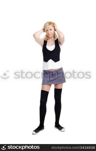 An image of a beautiful young girl in black stockings