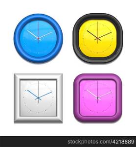 An image of a four different clocks