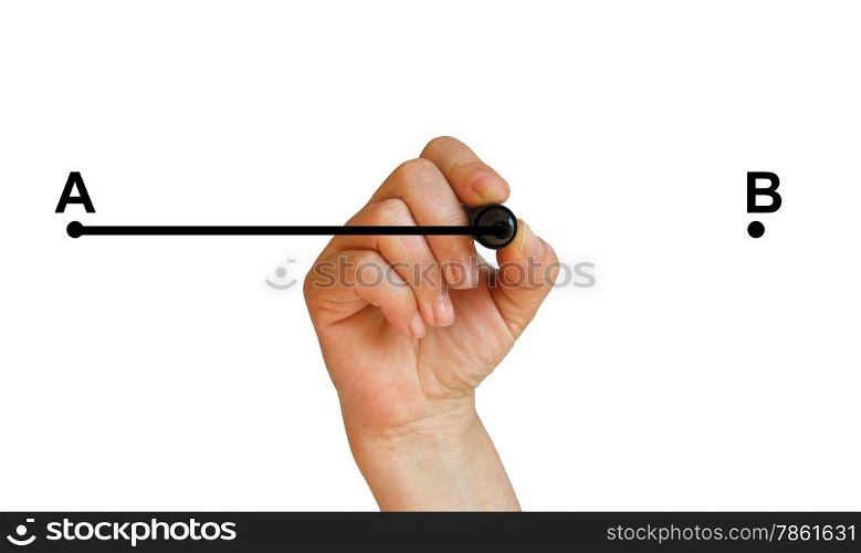 An image of a hand drawing a line on white background