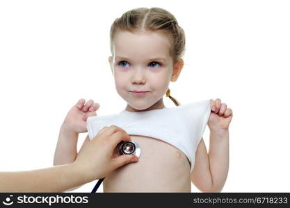 An image of a little girl being listened by a doctor