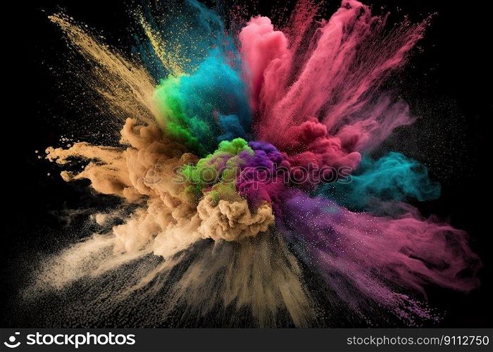 An image of a multicolor powder explosion on a black background, with a realistic photo of a seamless texture by Generative AI 