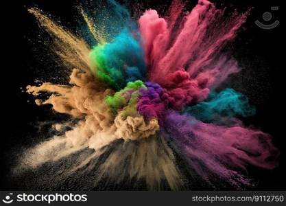 An image of a multicolor powder explosion on a black background, with a realistic photo of a seamless texture by Generative AI 
