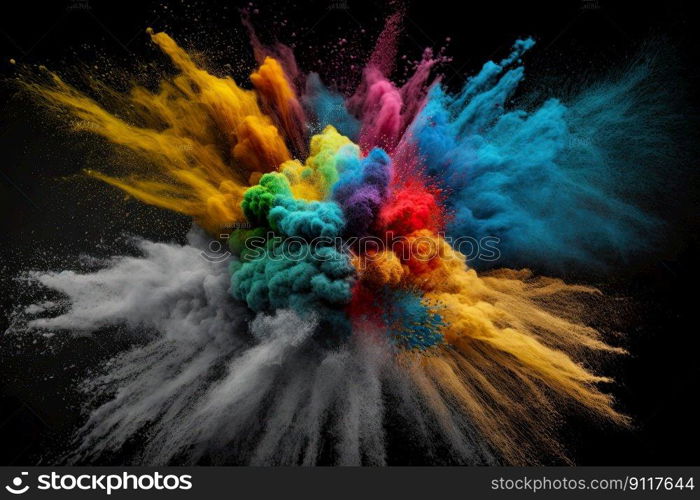 An image of a multicolor powder explosion on a black background, with a realistic photo of a seamless texture by Generative AI 