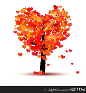 An image of a red tree with hearts as leaf