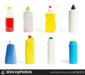 An image of a various bottles with cleaning liquids