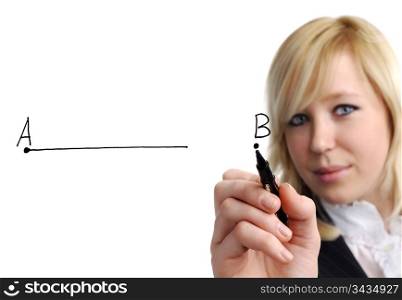 An image of a woman drawing a line