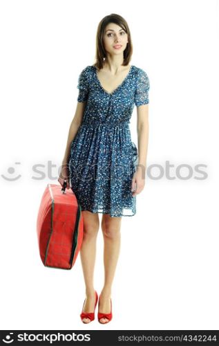 An image of a young beautiful woman with a bag