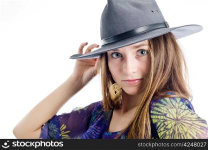 An image of a young girl in a grey hat