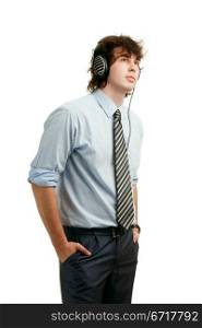 An image of a young man listening to music