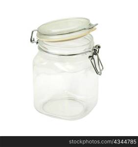 An image of empty glass jar on white