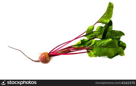 An image of fresh beet with green leaves