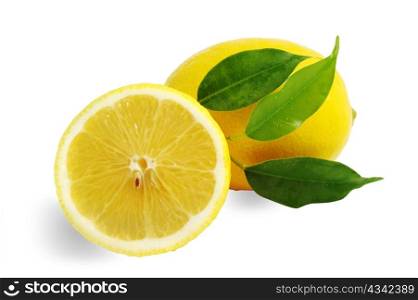 An image of fresh yellow lemons on white background