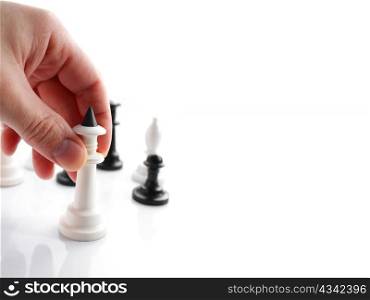 An image of hand with chess with area for text