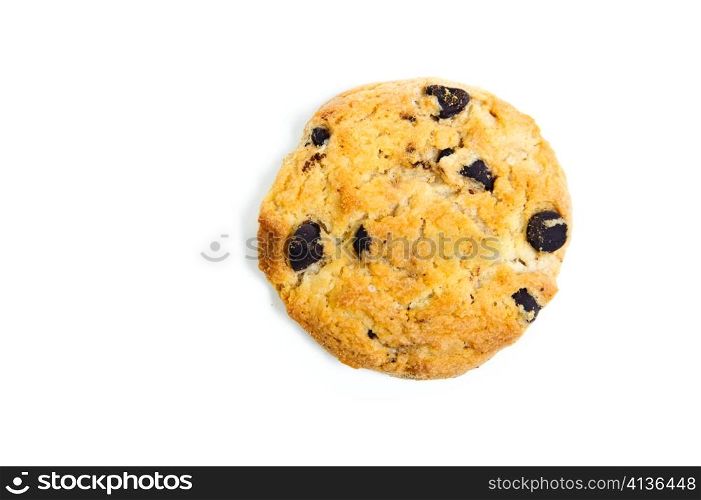 An image of one chocolate cookie on white background