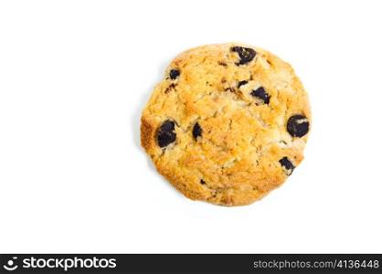 An image of one chocolate cookie on white background
