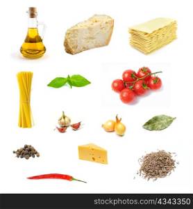 An image of set of various products of italian food