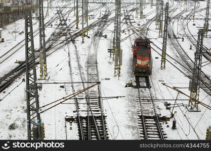 An image of train on railroad in Prague bird&rsquo;s-eye view