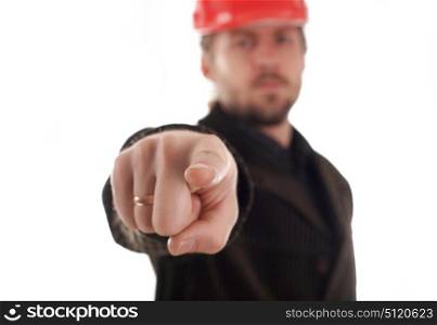 An image of worker showing his forefinger