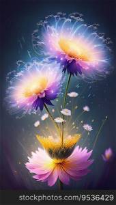 An image that combines the energy of lightning with the delicate beauty of blooming flowers.