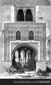 An interior door of the Alhambra, vintage engraved illustration. Magasin Pittoresque 1857.