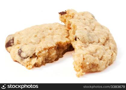 An isolated chocolate chip cookie on white
