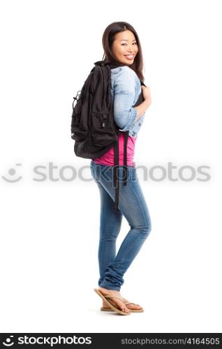 An isolated shot of a beautiful asian college student