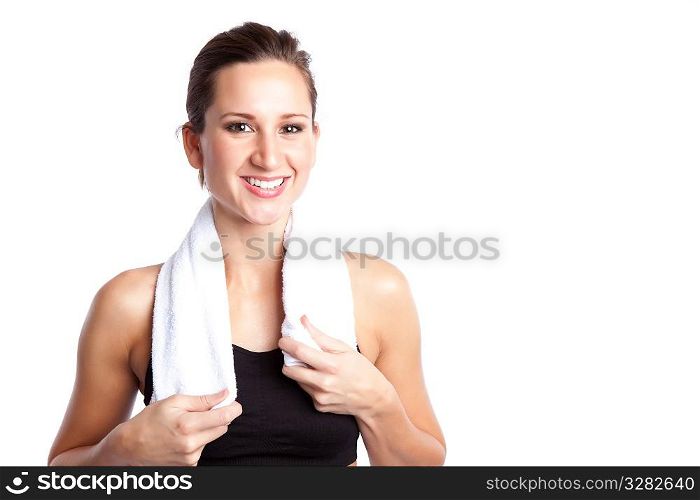 An isolated shot of a beautiful caucasian woman doing exercise
