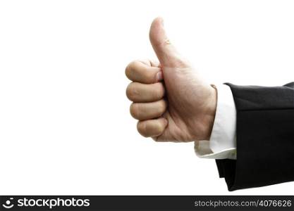 An isolated shot of a businessman with his thumbs up