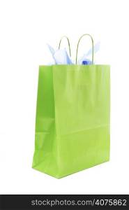 An isolated shot of a green shopping bag