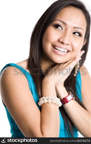An isolated shot of a happy beautiful asian woman