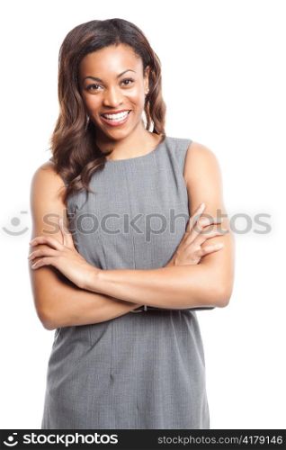An isolated shot of a happy black businesswoman