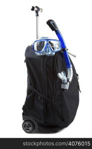 An isolated shot of a luggage and snorkeling equipment, can be used for travel or vacation concept