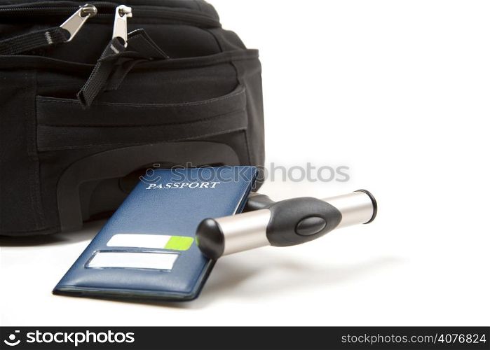 An isolated shot of a passport and a luggage, can be used for travel concept
