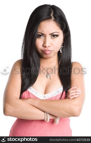 An isolated shot of an angry beautiful asian woman