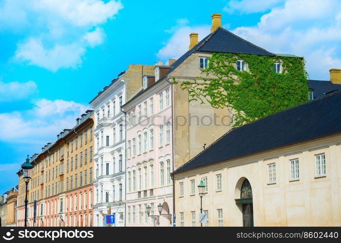 An old architecture of Copenhagen with vine on the wall. Denmark