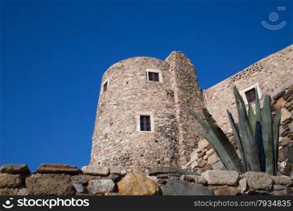 An old building in Chora at the Naxos island at the Cyclades of the Aegean sea in Greece