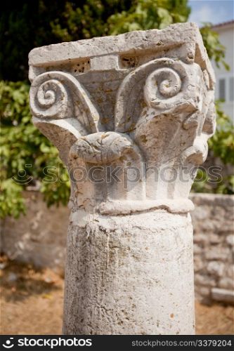 An old collumn for a Romanesque cathedral in Rab, Croata