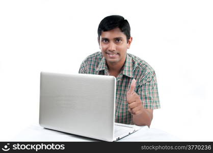 an old Indian man surfing the net after retirement