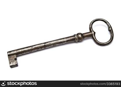 An old key closeup on white background