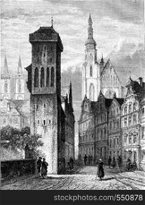 An old street Liegnitz, vintage engraved illustration. Magasin Pittoresque 1867.