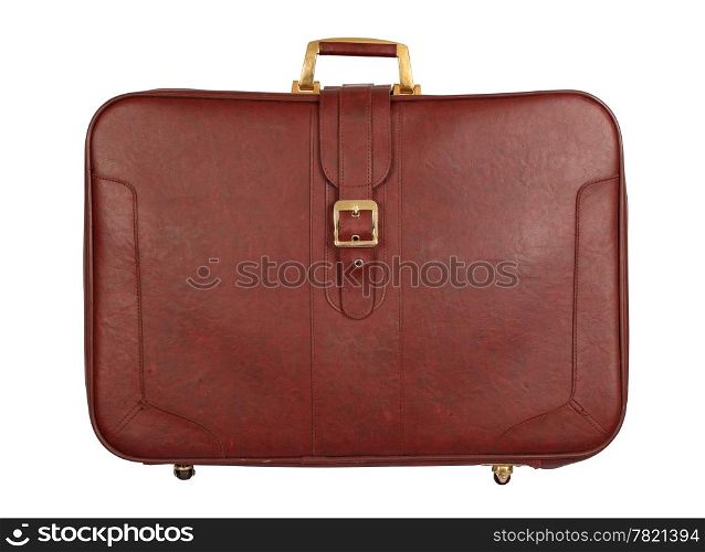 An old suitcase from the seventies. Isolated with clipping path included.
