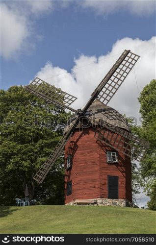 An old windmill in the town of Soderkoping in Ostergotland County in Sweden.