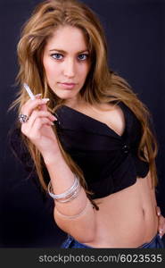 an young beautiful woman close up portrait smoking