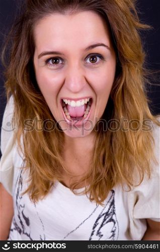 an young crazy woman close up portrait